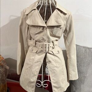 New York & Company Cream Trench Coat with Classic Design and Wide Belt